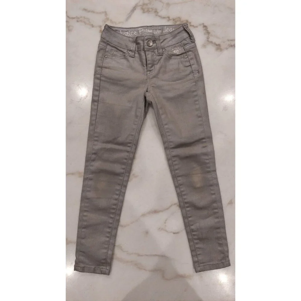 Justice Silver Metallic Super‎ Skinny Jeans, Girls Size 7R